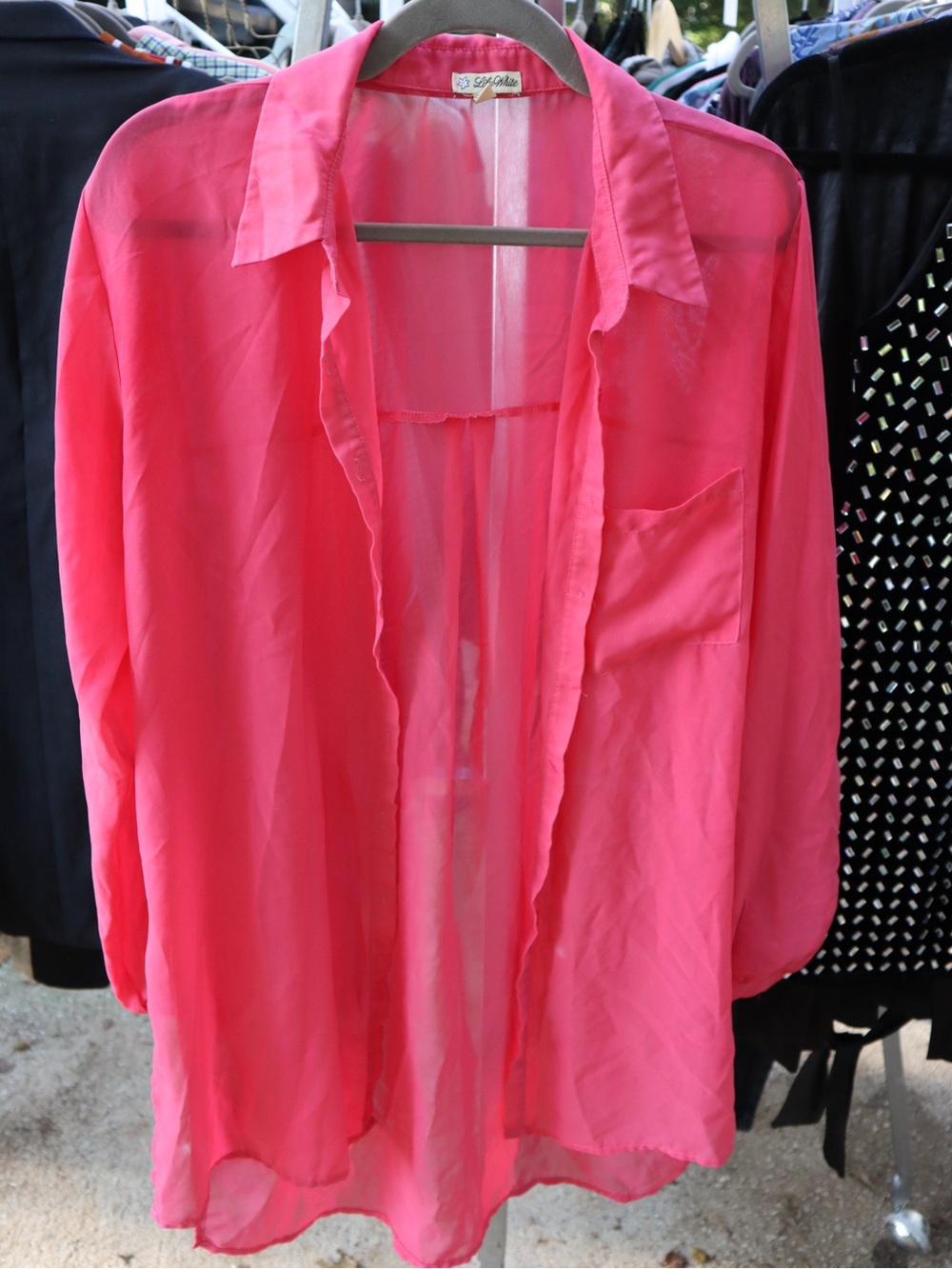 Lily White Hot Pink Sheer Button-Down Shirt